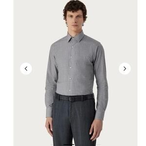 Canali Mini Check Long Sleeve Button Up Dress Shirt Blue White Red EUC Large